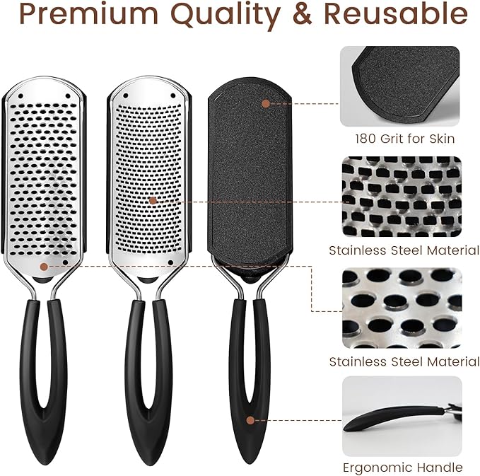 2 Pack Colossal Foot Rasp Scraper 1 Big Hole & 1 Small Hole, Detachable Professional Pedicure Tool Stainless Steel Dead Skin Remover Foot Scrubber Heels Repair for Dry and Wet Feet