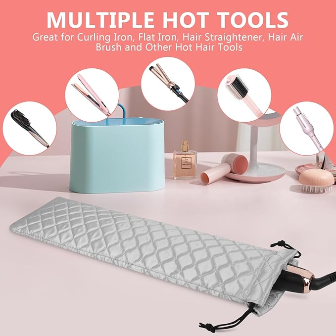 AMIJEAL Heat Resistant Hair Tools Organizer Bag Portable Travel Drawstring Storage Cover Pouch for Hair Straightening Irons, Curling Irons, Flat Irons and Hot Styling Tools(16" x 4.3")