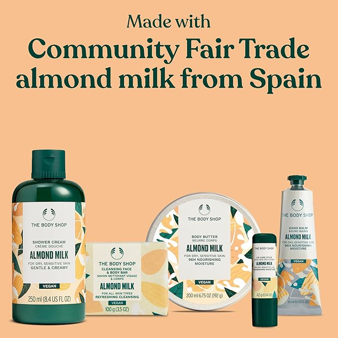 The Body Shop Almond Milk Gift Set - 5 Piece Set, Includes Shower Cream, Body Butter, Face & Body Bar, Hand Balm, Lip Care Stick, Vegan
