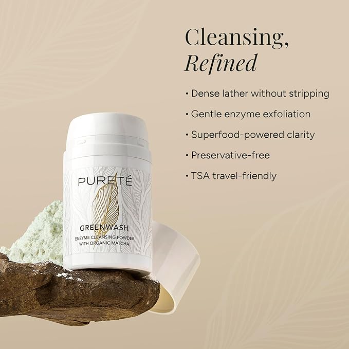 Pureté Greenwash | Powder-to-Lather Exfoliating Cleanser with Ceremonial Matcha | Gentle, No-Tears Foaming Face Wash for Smooth, Clarified Skin | Buttery-Soft, Non-Abrasive | Made in Japan | 1.4 oz