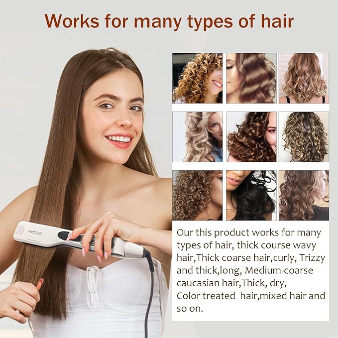 MKBOO Hair Straightener with Steam, Salon Professional Nano Titanium Ceramic Steam Flat Iron with Removable Comb+Digital LCD+5 Level Adjustable Temperature+Auto Temperature Lock Black