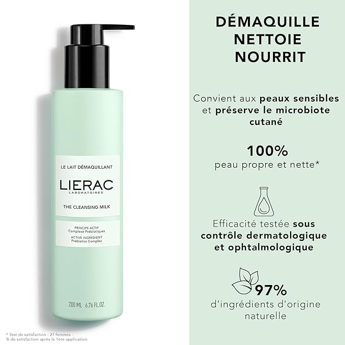 Lierac Demaquillant The Cleansing Milk - Milk Cleanser for Face Makeup Remover, Face Wash, Cleanses - Nourishes, Hydrating & Soothing Cleansing, 200ml