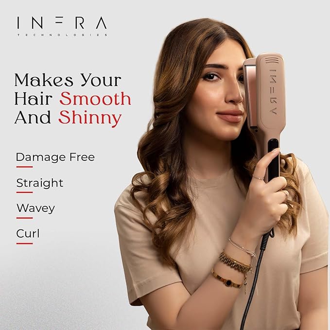 INFRA Ionic Ceramic Plates Flat Iron - 2 inch Infrared Quick Heat Up Hair Straightener - Best for All Hair Types - Professional 2 in 1 Straightener for Straight, Wavy, and Curly Hairs - Velvet