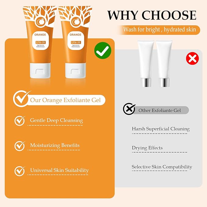Orange Exfoliating Gel for Face and Body,Deep Pore Orange Peeling Scrub, Cleaning Pores, Remove Blackheads Moisturize Cleansing, Facial Exfoliating Gel for All Types Skin