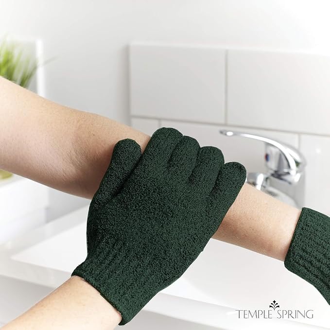 Temple Spring Exfoliating Glove, Rayon Bamboo Exfoliating Body Scrubber, Loofah Washcloth, Exfoliate Loofa Shower Scrubber, Body Exfoliator Scrub, Shower Loofah Bath Sponge - Forest Green