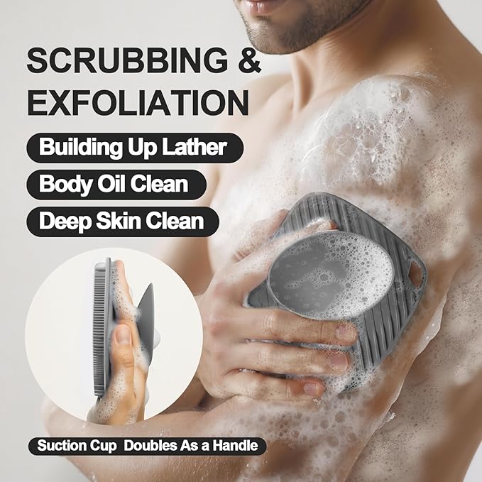 Silicone Body Scrubber, Gentle Texture Exfoliating Body Scrubber for Men and Women On Sensitive Skin, Soft Scrubber Produces Rich Form and Builds Up Lather, Getting a Deep Skin Clean (Gray)