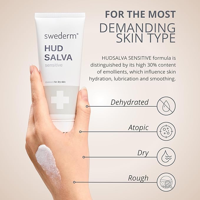 swederm Hudsalva Sensitive 3.38 Oz - Foot and Hand Eczema Cream - Healing Ointment with Glycerine - Full Body Moisturizer for Dry Skin and Callus - Quickly Absorbing - Made in Sweden