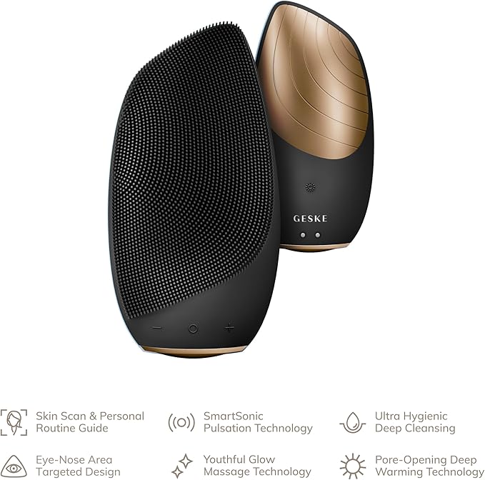 GESKE SmartAppGuided™ Sonic Thermo Facial Brush | 6 in 1 | Skin Cleansing | Cleansing Brush with Thermal Function | Facial Massager | Electric Facial Brush | Facial Cleansing Device