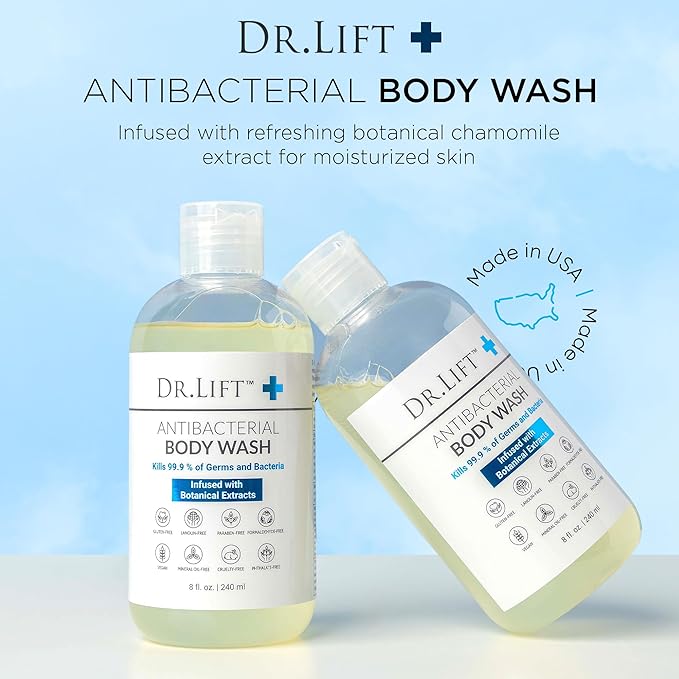 Antibacterial Body Wash, Refreshing Scent, Hydrating Shower or Bath Cleanser With Citric Acid, Spirulina, and Lemon, Clean Moisturizing Formula, Vegan, Paraben and Phthalate Free, 8 Fl Oz