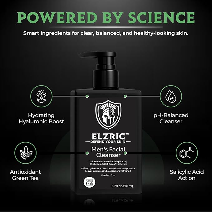 Men’s Facial Cleanser – Deep Cleansing & Hydrating Face Wash for Oily, Dry & Sensitive Skin – Exfoliating Daily Cleanser with Salicylic Acid, Green Tea & Amino Acids – 6.7 oz