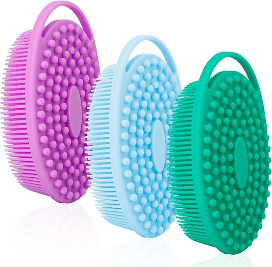 Soft Silicone Body Scrubber, 3 PCS Exfoliating Silicone Loofah, Body Scrubber Shower Brush Exfoliating and Massage 2 in 1, Bath Shower Brush for Cleaning Sensitive Skin Kids Women Men, Lather Well
