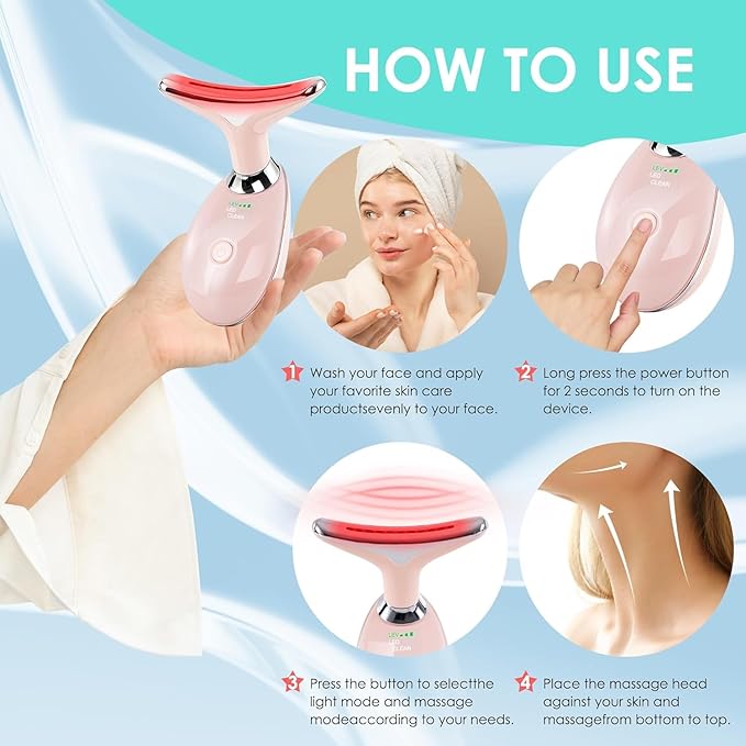 Facial Massager Red-Light-Therapy-for-Face and Neck, Face 𝖲 culpting Wand with 7 Color (Bright Pink)