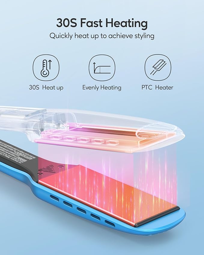 Wavytalk Hair Straightener, 1.7 Inch Wide Vent Sesh Titanium Wet to Dry Flat Iron, Straightener for Damp or Dry Hair (Blue)