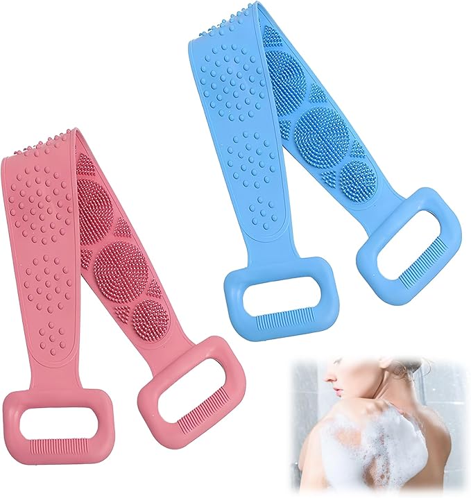 Silicone Body Scrubber for Shower,Silicone Back Body Scrubber with Handle,27.5 Inch Exfoliating Deep Clean Bath Body Brush Scrubber for Men and Women-2 PCS