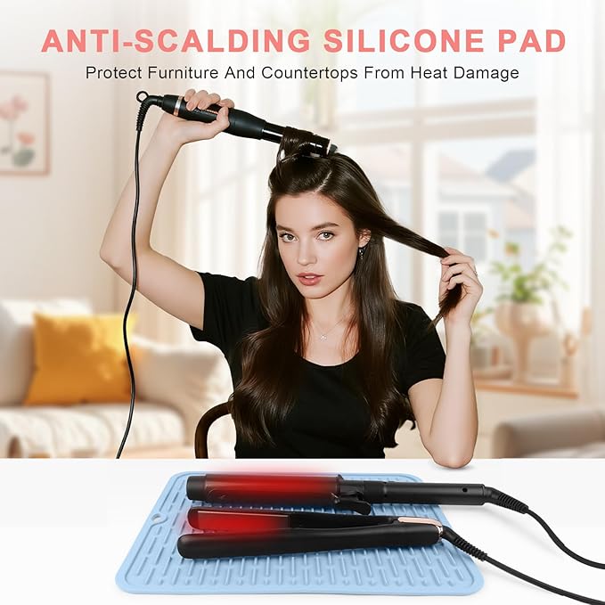 Oversize Silicone Heat Resistant Mat for Curling Irons, Flat Irons, Hair Straighteners and Hot Hair Styling Tools, Portable Hot Tools Cover Pad for Travel Vanity Salon(14.2" x 11.0")