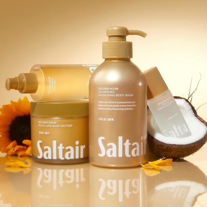 Saltair Multi-Lipid Body Butter - Rich, Nourishing Hydrating Body Cream with Ceramide Complex, Coconut Oil, Shea Butter, and Sea Buckthorn. Moisturizing Dry Skin Care. 10oz Jar - Golden Hour