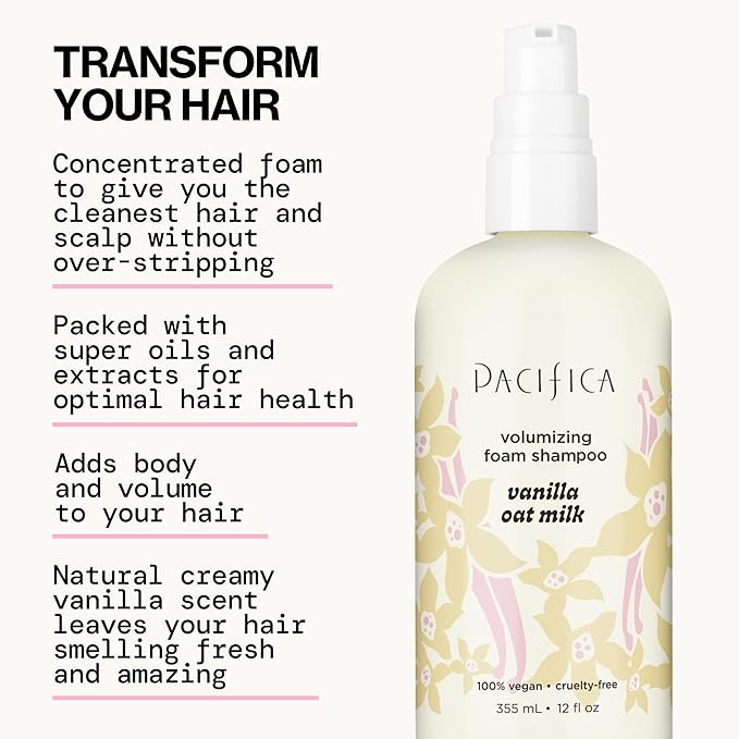 Pacifica Vanilla Oat Milk Volumizing Shampoo & Conditioner Set – Fuller, Bouncier Hair, Fine Or Flat Hair Solution, Sulfate-Free, 100% Vegan Hair Care