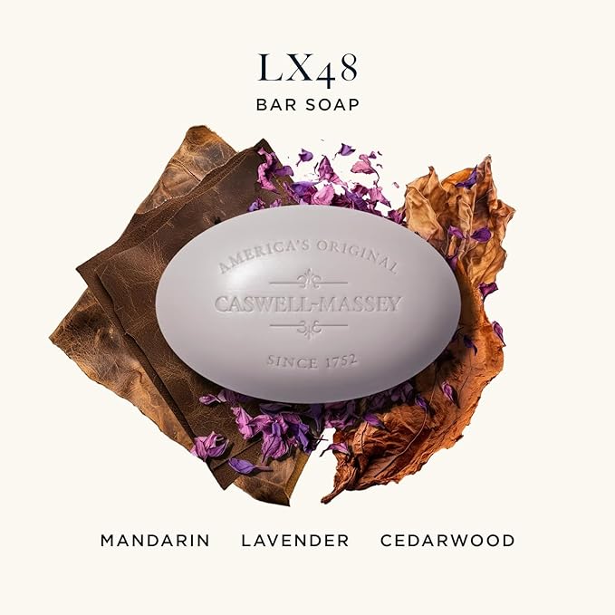Caswell-Massey LX48 Natural Bar Soap for Men, Moisturizing Body Soap Bar for All Skin Types, Made with Essential Oils & Plant-Based Formula for Soft Skin, Made in USA, 5.8 oz