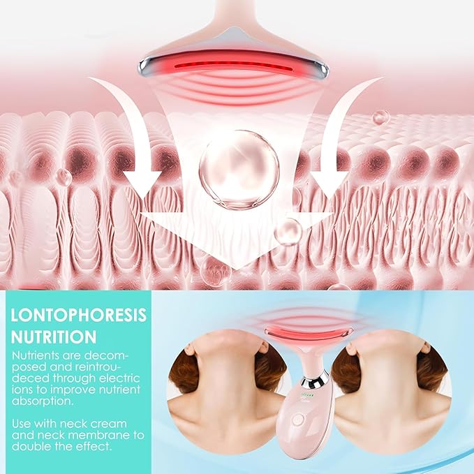 Facial Massager Red-Light-Therapy-for-Face and Neck, Face 𝖲 culpting Wand with 7 Color (Bright Pink)