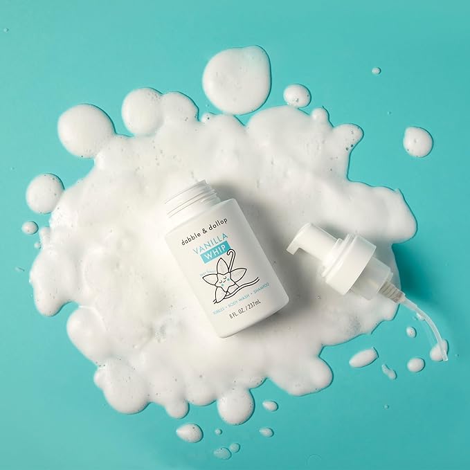 Dabble & Dollop All Natural Vanilla Whip 3-in-1 Body Wash, Shampoo & Bubble Bath for Kids – Tear-Free, Gentle, Hypoallergenic, Vegan, No Parabens or Sulfates (8 fl oz, Pack of 2)