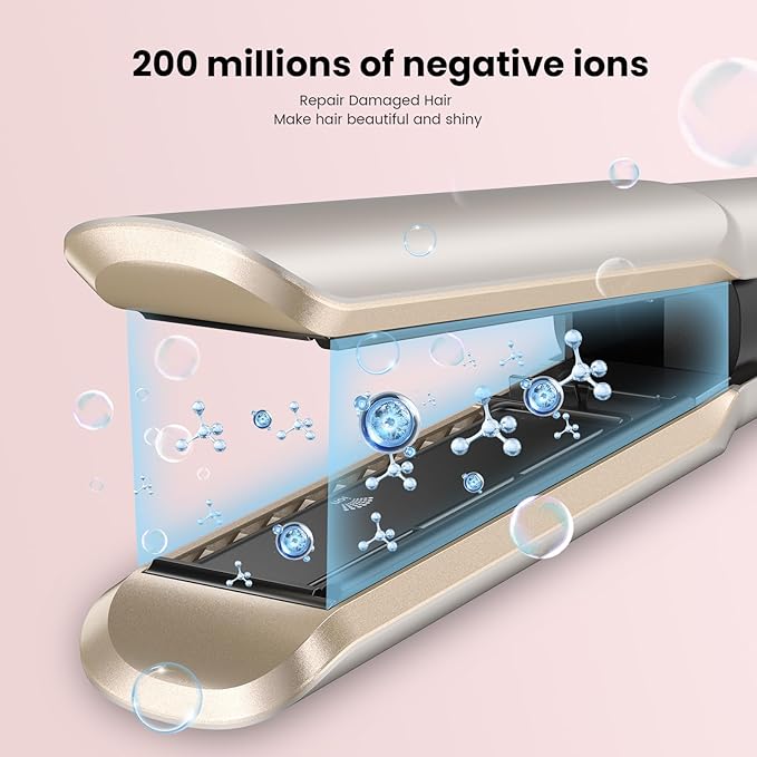 Hair Straightener - 2 in 1 Wet to Dry Hair Dryer and Straightener with High-Speed Airflow + Rapid Heat-Up + Customizable Temperature + LCD Display & Auto Shut-Off + No Heat Damage (Pure Gold)