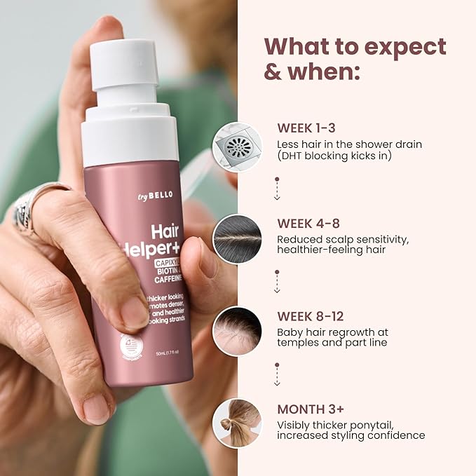 Trybello Hair Helper + Spray | Hair Growth Serum, powered by Capixyl | With Biotin, Castor Oil, Caffeine, Rice Water & Peptide Complex | Natural Treatment for Thicker, Fuller Strands | Vegan Formula