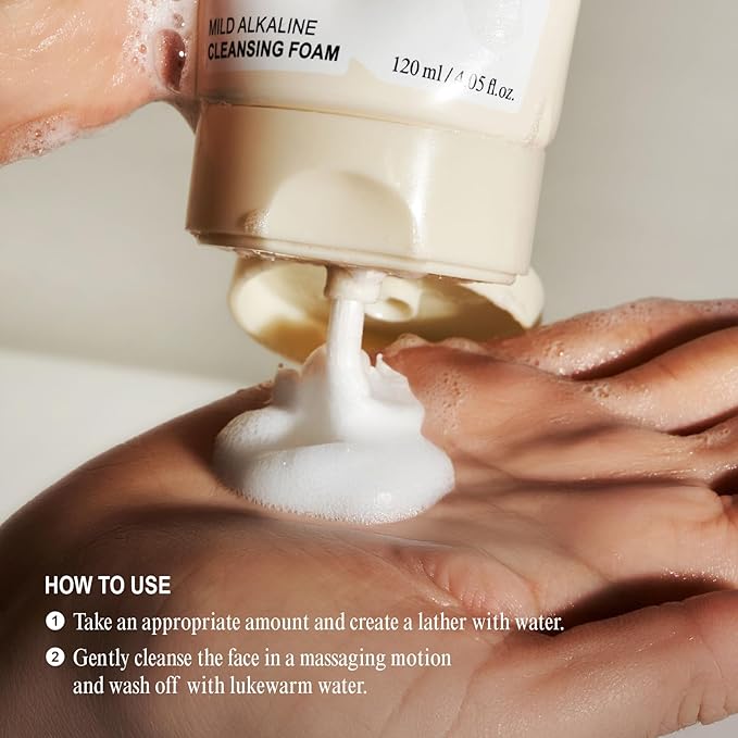 NUNIES Mild Alkaline Cleansing Foam – Daily Korean Face Wash for Sensitive Skin | Cream-to-Foam Lather | Deep Cleanser with Hyaluronic Acid & Ceramide | Fragrance-Free | 4.05 fl.oz. (120ml)