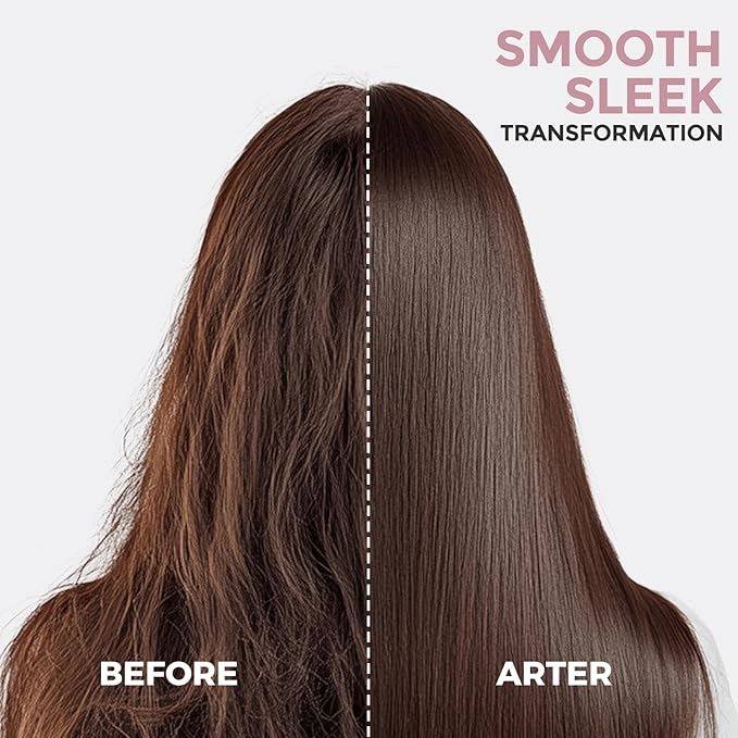 Ionic Hair Straightener Brush – Ceramic Straightening Brush with 6 Temp Settings, LCD Display, Auto-Off, Dual Voltage Flat Iron with Anti-Scald Design, Pink