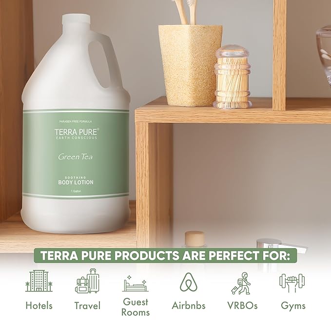 Terra Pure Green Tea Hotel Body Lotion | 1 Gallon | For Hospitality & Vacation Rentals to Refill Dispensers | (Set of 4)
