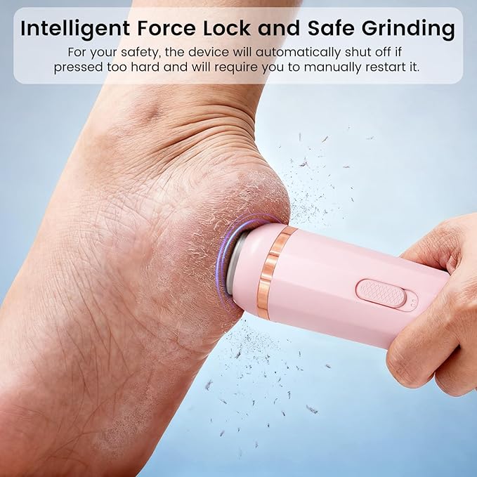 Wireless Electric Foot File - Callus Remover Tool for Feet, Rechargeable Pedicure Tool with 3 Replaceable Grinding Heads, Professional Adjustable Speed Foot Files for Dead Skin, Cracked Heels (Pink)
