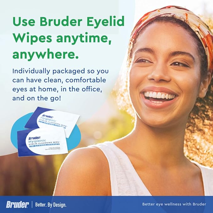 Bruder Eyelid Cleansing Wipes, 30 Count (Pack of 3), Hygienic Eye Care for Removing Excess Oil and Debris from Eyelids and Lashes, Rinse-Free, Unscented, Adults