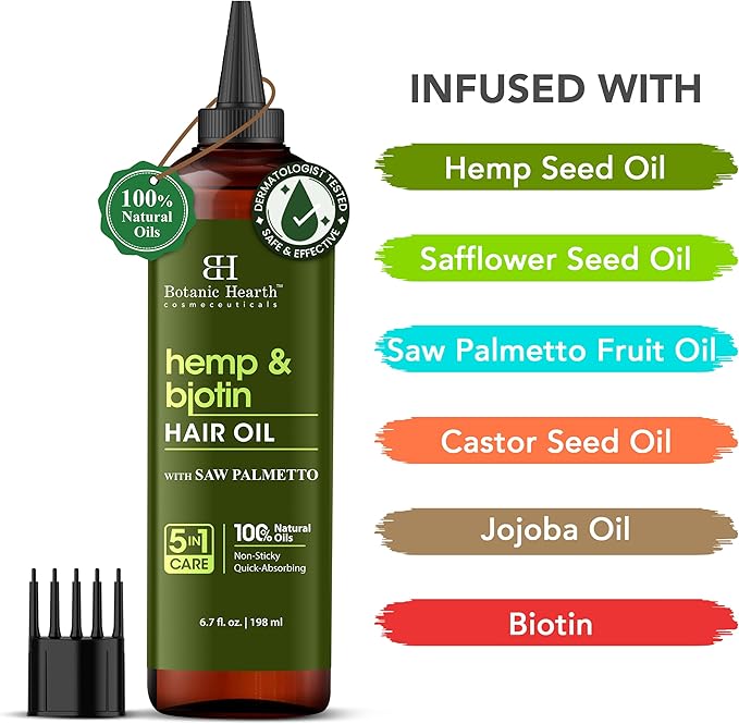 Botanic Hearth Hemp & Biotin Hair Oil (6.7 Fl Oz) |Nourishing and Strengthening Hair Treatment for Thicker, Healthier|Looking Hair | Paraben Free | Suitable for All Hair Types