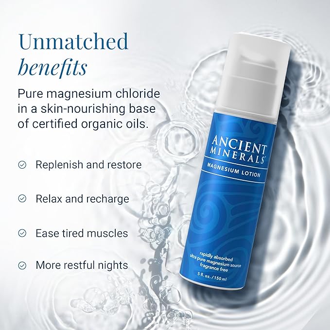 Ancient Minerals Magnesium Lotion – Zechstein Magnesium Chloride Cream with Shea Butter, Organic Oils & Hyaluronic Acid for Skin Hydration, Non-Greasy Body Lotion, 5oz