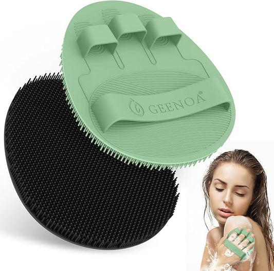 Soft Silicone Bath Gloves 2PC, 360° Anti-Slip & Enlarged Silicone Body Scrubber for Rich Foaming Deep Cleaning, Revolutionary No-Grip & Hand-fit Shower Scrubber for All Skin Types(Black+Green)