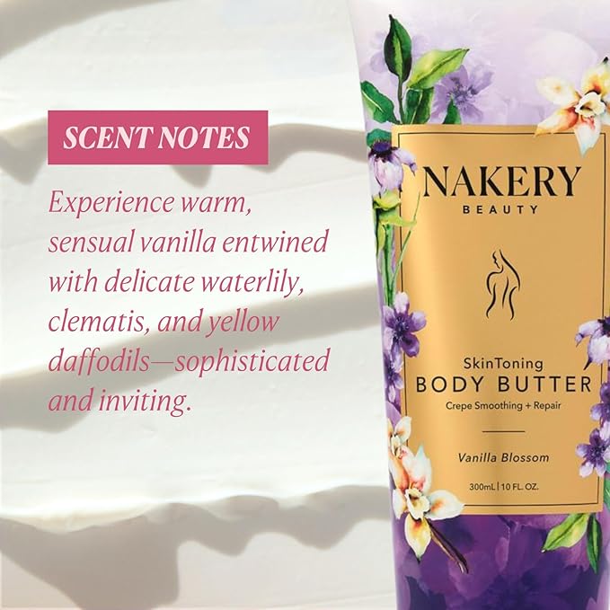 Nakery Skin Toning Body Butter for Women - Firming Body Lotion for Women - Peptide Infused Body Lotion for Crepey & Sagging Skin - Firming Lotion for Neck, Arms & Legs - Vanilla Blossoms
