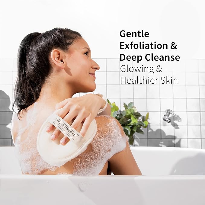 Bath Loofah Sponge, Exfoliating Body Scrubber, Shower Luffa for Men, Women and Kids Made of Eco-Friendly Natural Egyptian Loofah with Cotton Travel Pouch, 7" x 5.25" (2pack 4pcs)