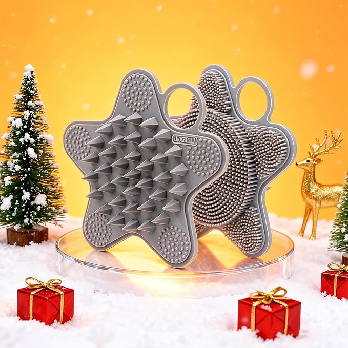 LUCKSTELLA 2 in 1 Silicone Body Scrubber, Food-Grade Silicone Body Brush for Shower, Gentle Exfoliating and Lather Well, Gentle Scrubber for Sensitive Skin, Easy-to-Clean(Grey,1-Pack)