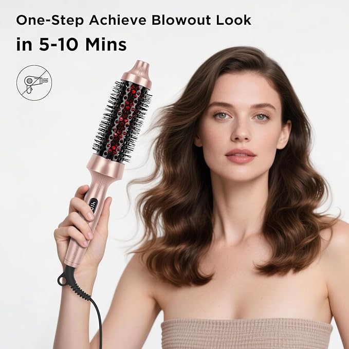 Infrared Thermal Brush Curling Brush for Blowout Look, Prizm 1.5 Inch Ionic Thermal Round Styler Tool Makes Hair Smoother Get Natural Curls, 4 Temps, 30s Fast Heating, Dual Voltage, Gold