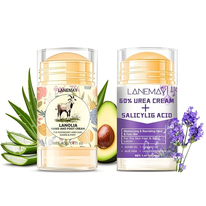 2Pcs Urea Cream 60% for Feet & Dry Cracked Skin, Cracked Heel Repair Stick Maximum Strength Moisturizing Foot & Hand Balm (Lavender)
