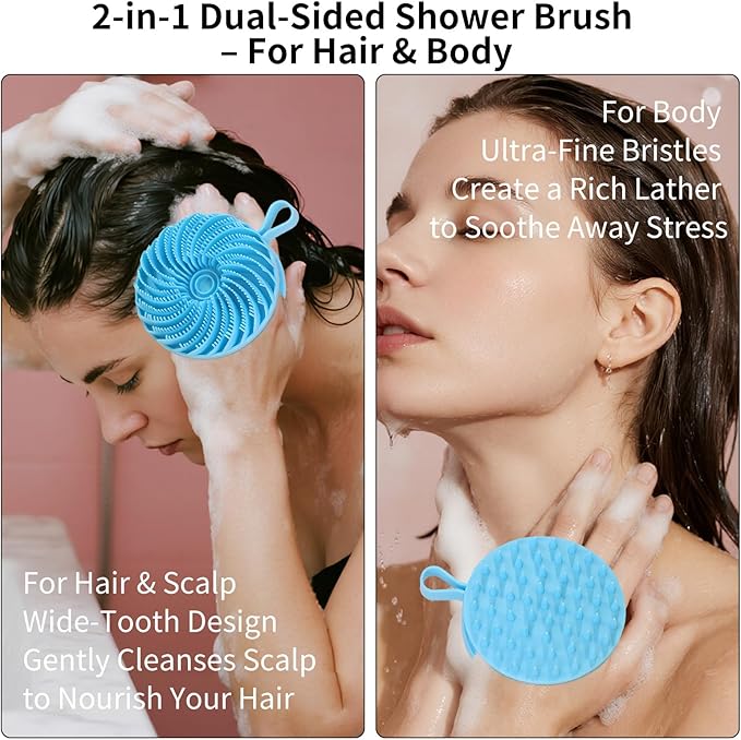 Larger Silicone Body Scrubber&Scalp Massager Hair Growth,Dual Sided Dual-Use,Exfoliating Body Scrubber,Wet&Dry Brush for Hair Massager Scalp,Silicone Shower Scrubber (Blue)
