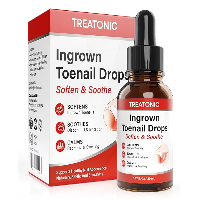 Treatonic Ingrown Toenail Treatment - Ingrown Toenail Pain Reliever and Softener Kit for Easy Trimming with Silicone Gel Toe Caps