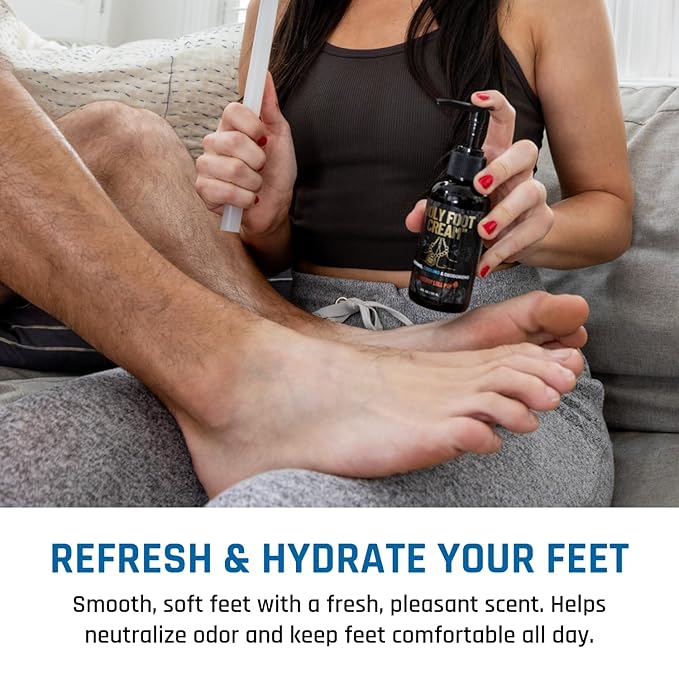Derm Dude Holy Foot Cream for Dry Cracked Heels and Feet | Moisturizing Lotion Formulated w/All-Natural DeoPlex for Odor Control & Arrowroot for Deep Hydration - Strawberry Lollipop Scent 4oz (1pack)