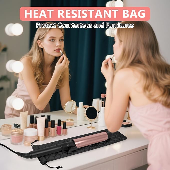 AMIJEAL Heat Resistant Hair Tools Organizer Bag Portable Travel Drawstring Storage Cover Pouch for Hair Straightening Irons, Curling Irons, Flat Irons and Hot Styling Tools(16" x 4.3")