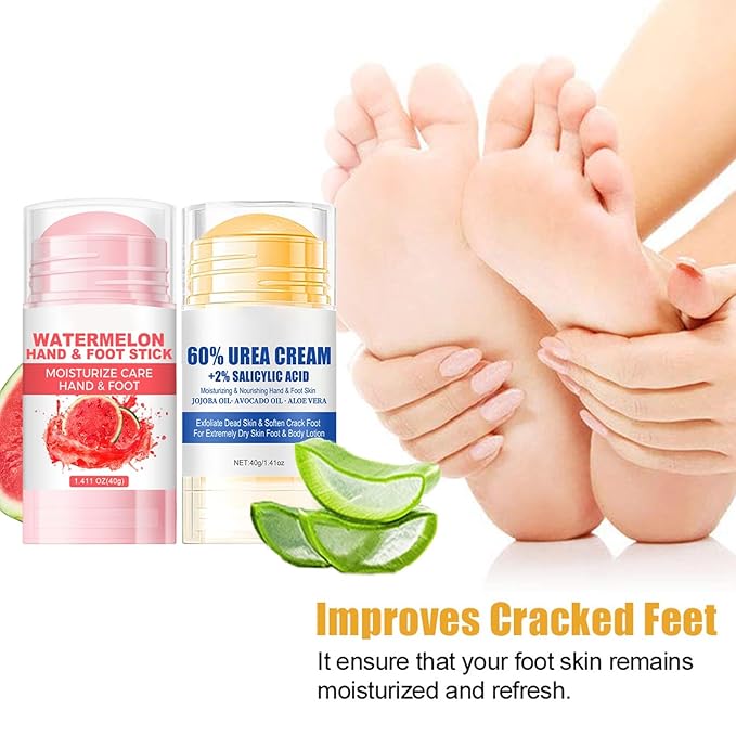 Moisturizing Foot Cream,Cracked Heel Repair Balm Stick,Urea and Watermelon Scent,2Pack-Intensive Foot Repair,Foot Balm Hydrates Dry,Cracked Feet,Hand
