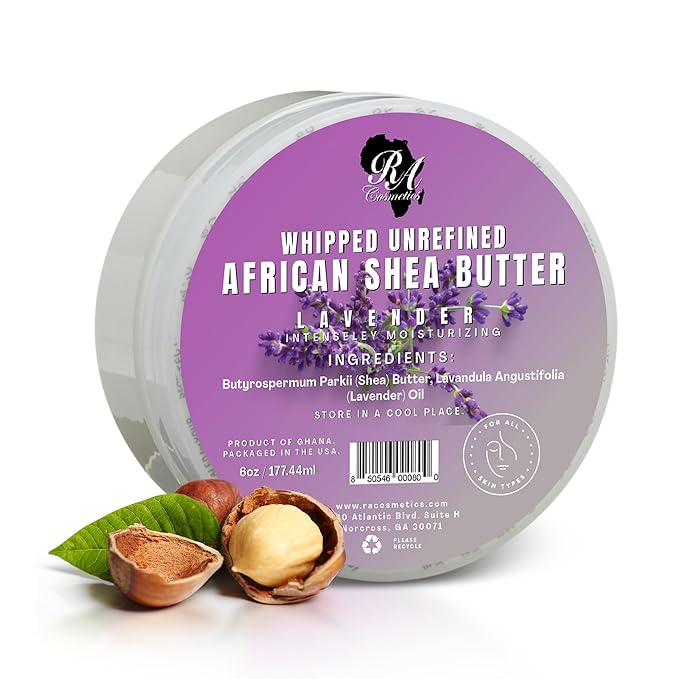 RA COSMETICS Whipped Shea Butter Lavender – 6oz | 100% Pure and Natural African Shea Butter for Men & Women - Ultimate Handcrafted Moisturizer with Essential Vitamins for Radiant Skin & Luscious Hair