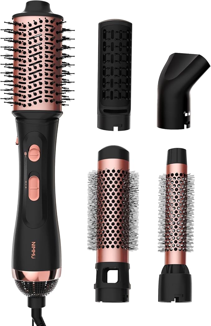 Nimmu Blow Dryer Brush Set, 5-in-1 Hot Air Brush Set, All-in-One Hair Styler for Salon Blowouts, Smoothing, Curling & Volumizing and Straightening, Less Frizz & Heat Damage, Black