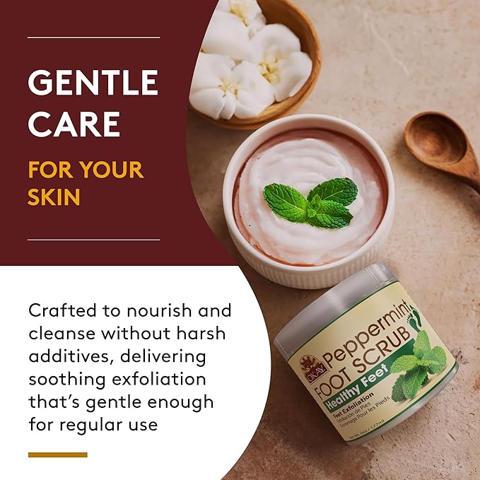 Okay Peppermint Foot Scrub - Exfoliating & Moisturizing, Great for Cracked Heels & Dry Skin - 6 Oz (Pack of 2)