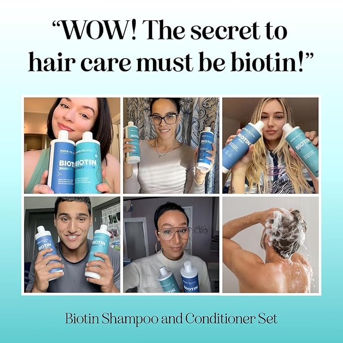 Rosemary Biotin Shampoo and Conditioner Set - Volumizing Shampoo and Conditioner for Thinning Hair for Women & Men with Nourishing B Vitamins - Color Safe Sulfate Paraben & Silicone Free (16 Fl Oz)