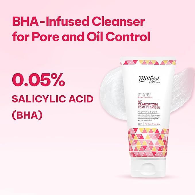 AC Clarifying Foam Cleanser 150ml/5.1 fl.Oz, Daily Facial Cleanser for Oily Skin, Unscented, Salicylic Cleansers, BHA, Korean Skincare