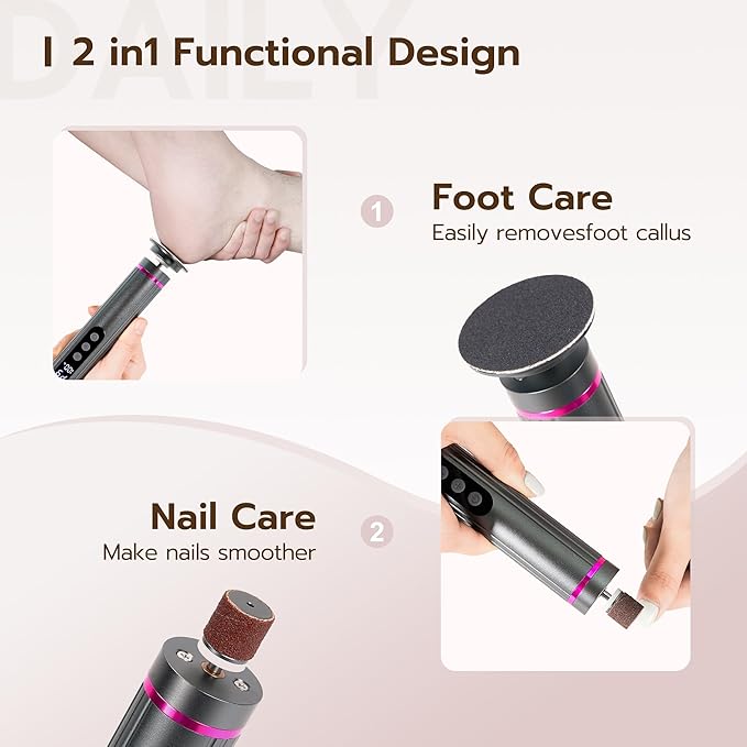Electric Foot Callus Remover, Adjustable Speed Rechargeable Foot Sander Pedicure Tools for Feet Dead Skin with Sandpaper Disk and Nail Drill Bits,Equipped with Digital Display（Dark Gray）